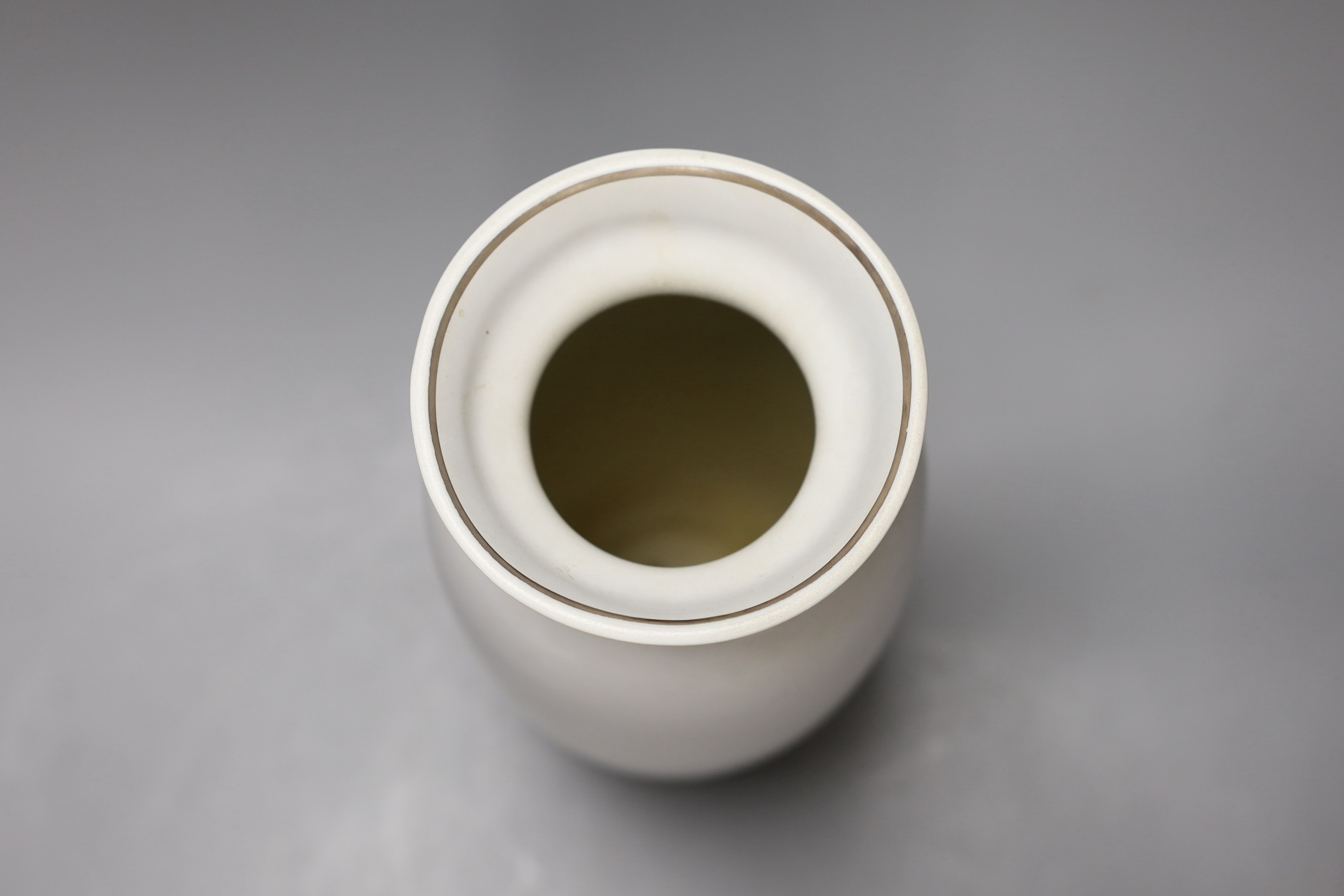 A large Gustavsberg Stig Lindberg 220 shape Grazia vase decorated with flowers in a basket, 27cm